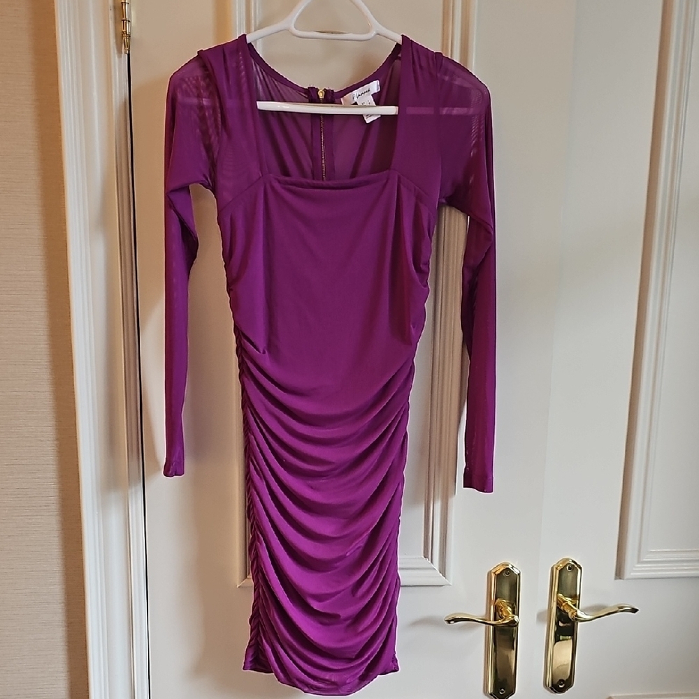 Purple Ruched Long Sleeve Bodycon Dress